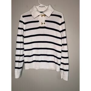 Ralph Lauren Navy Nautical Coastal New England Old Money Gold Clasp Sweater L